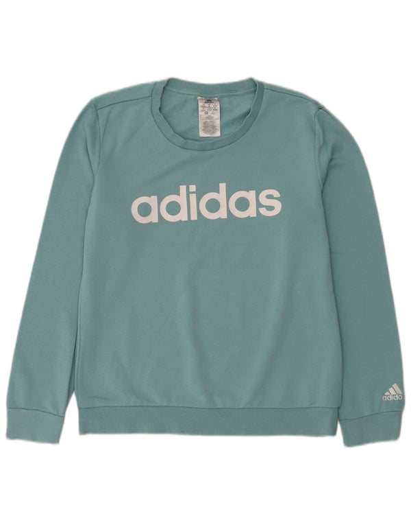 Adidas Womens Graphic Sweatshirt Jumper UK 12/14 Medium Blue Cotton