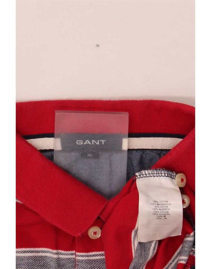 Gant Mens Polo Shirt XL Red Striped Cotton