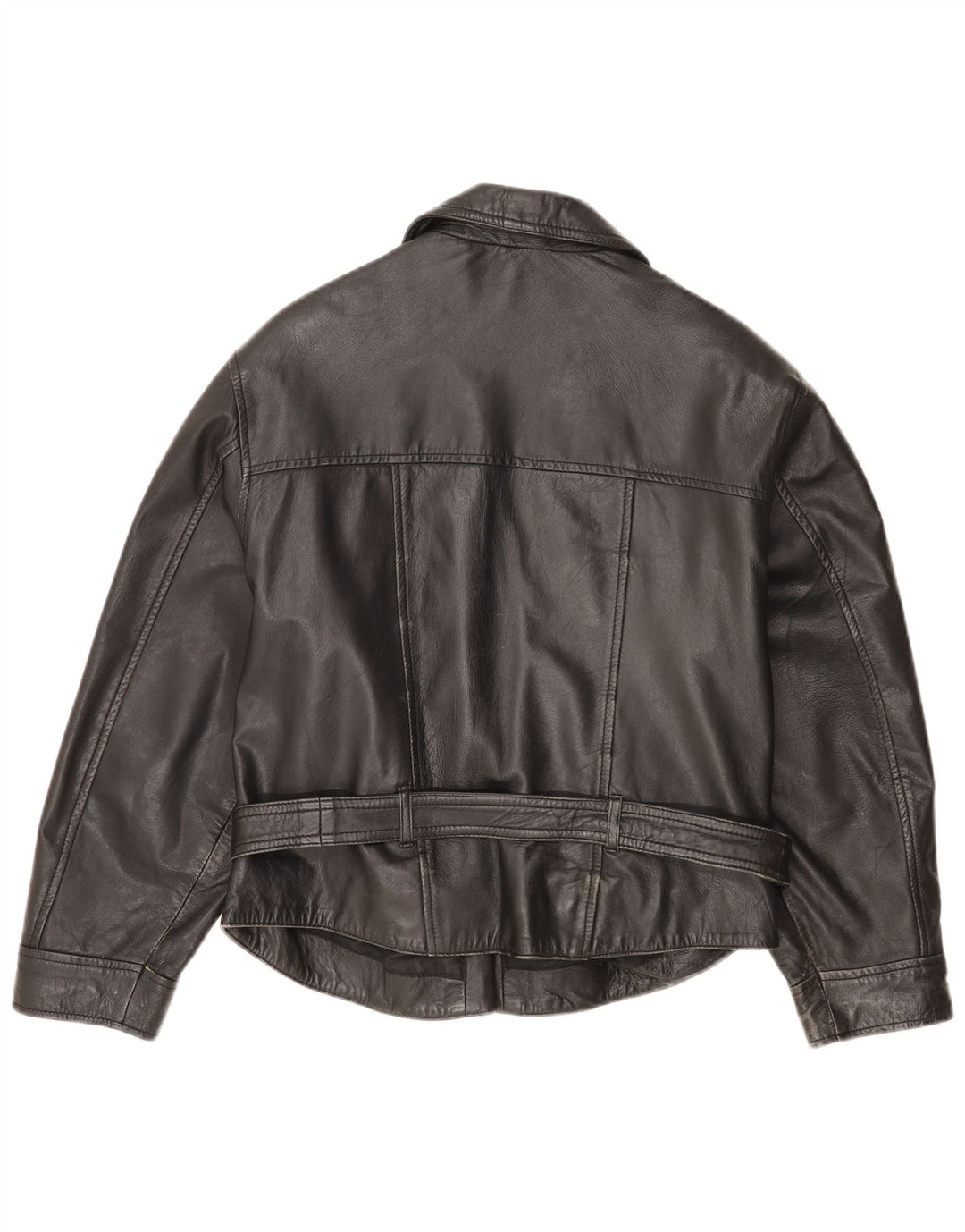 veste biker en cuir femme vintage UK 14 Grand cuir noir