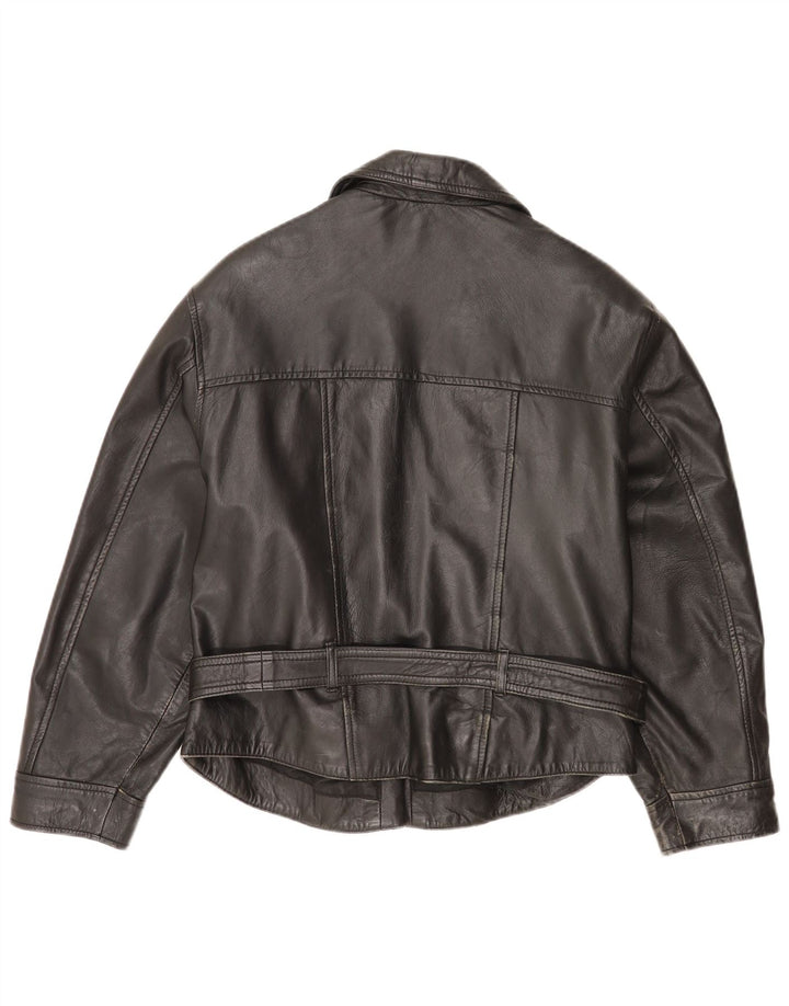 veste biker en cuir femme vintage UK 14 Grand cuir noir