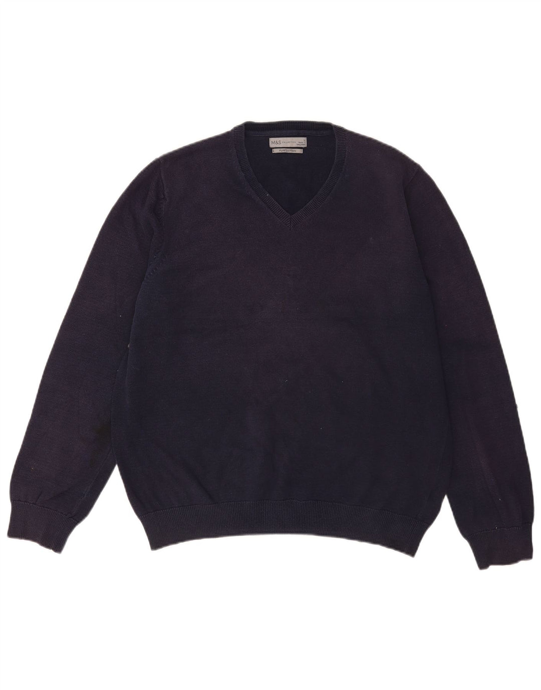 Marks & Spencer Mens V-Neck Jumper Sweater Large Navy Blue Cotton
