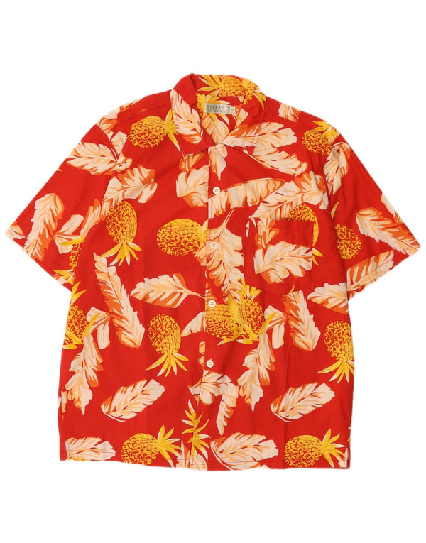 Stefano Herren-Kurzarmhemd XL, rotes Blumenmuster, Baumwolle