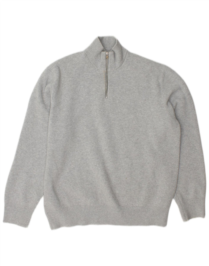 Marks & Spencer Mens Zip Neck Jumper Sweater XL Grey Polyester