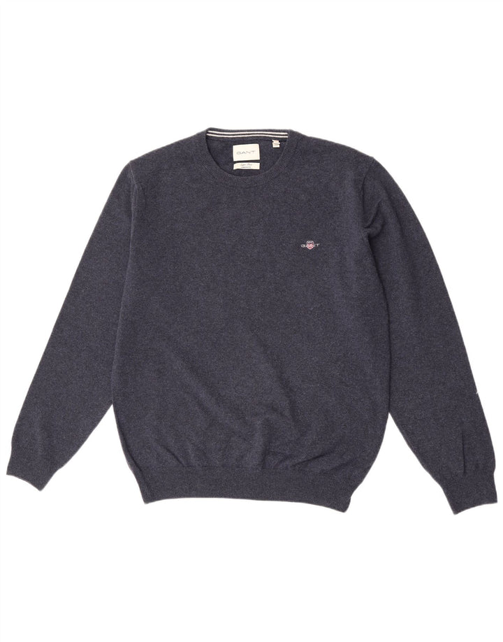 Gant Mens Crew Neck Jumper Sweater Large Navy Blue Lambswool