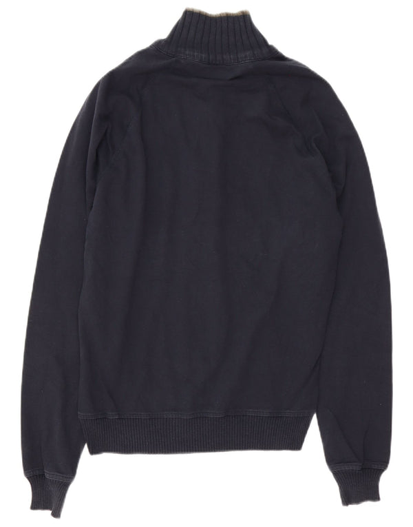 Zara Mens Zip Neck Jumper Sweater Medium Navy Blue Striped