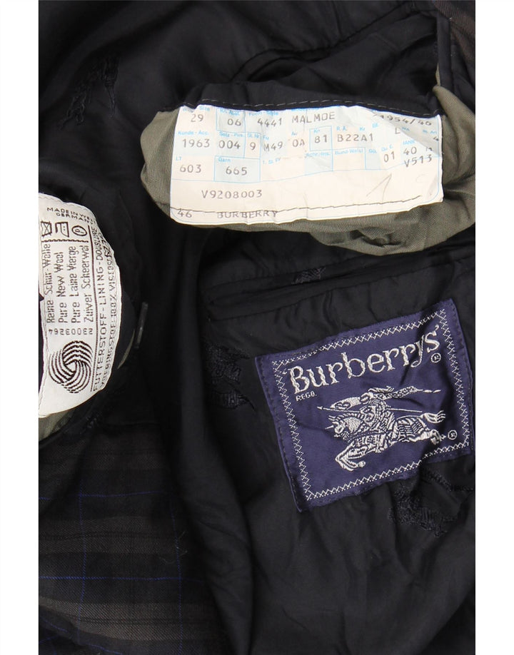 Burberrys Mens 2 Button Blazer Jacket UK 46 3XL Navy Blue Check Virgin Wool