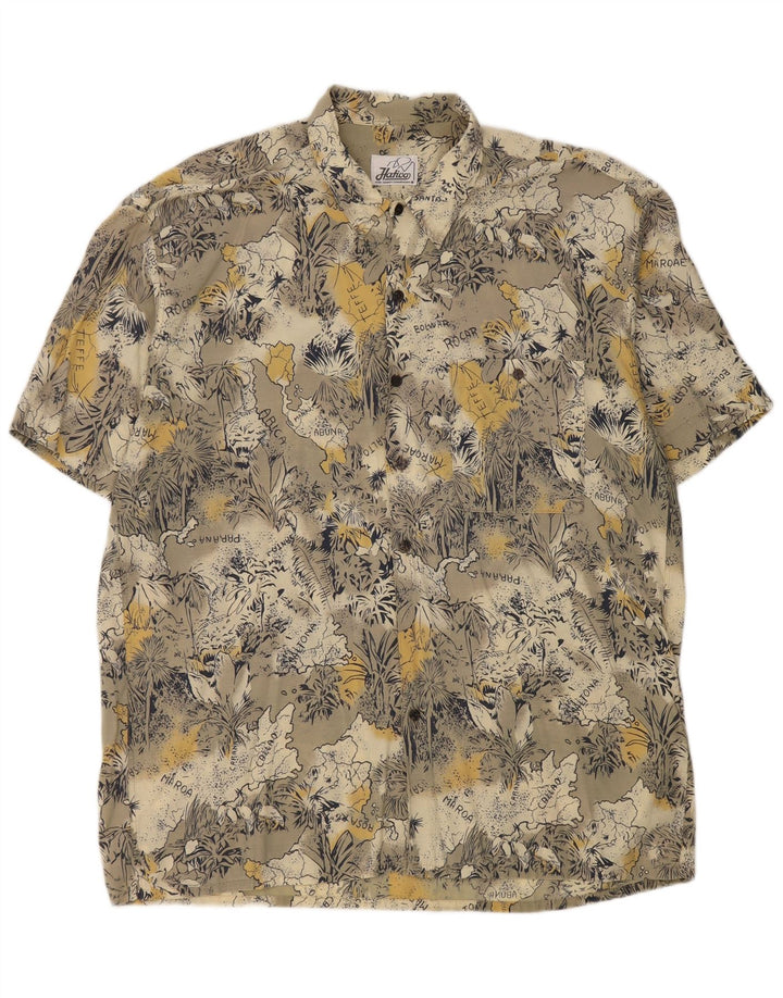 Chemise à manches courtes à motif abstrait vintage pour hommes grand gris