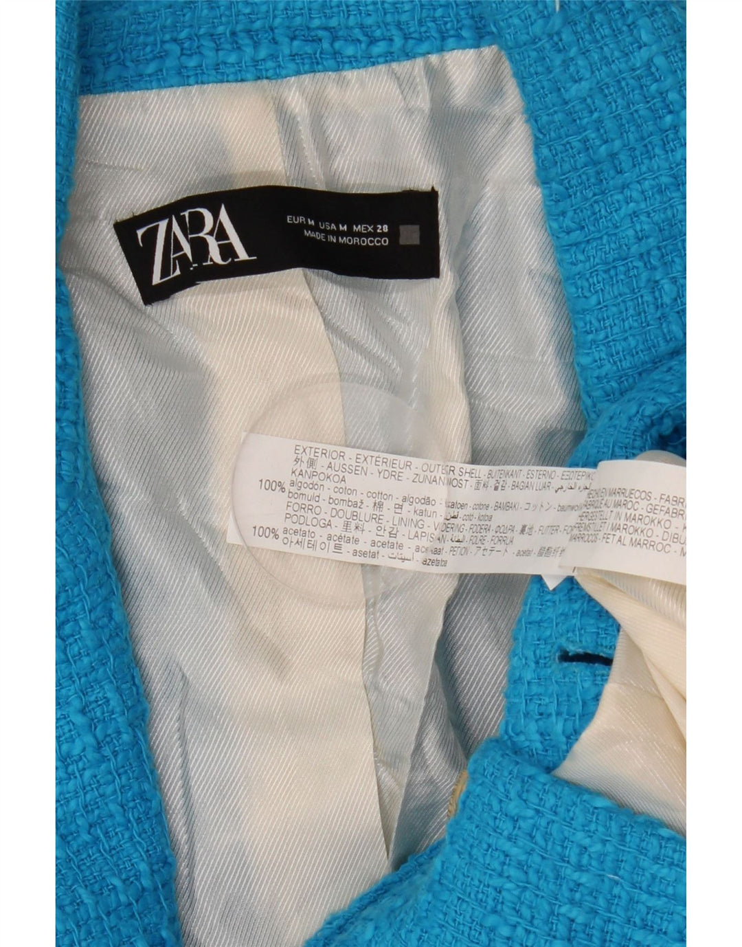 Zara Dame Dobbeltradet Blazer Jacket UK 12 Medium Blue Bomuld