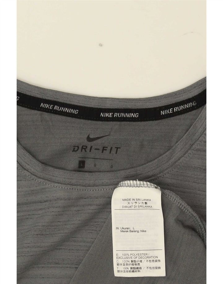 Nike Mens Dri Fit T-Shirt Top Large Grey Pinstripe Polyester