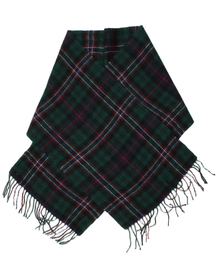 Vintage Mens Rectangle Scarf One Size Green Plaid Lambswool