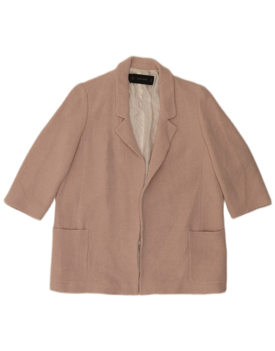 ZARA Womens Oversized Open 3/4 Sleeve Blazer Jacket UK 10 Small Pink