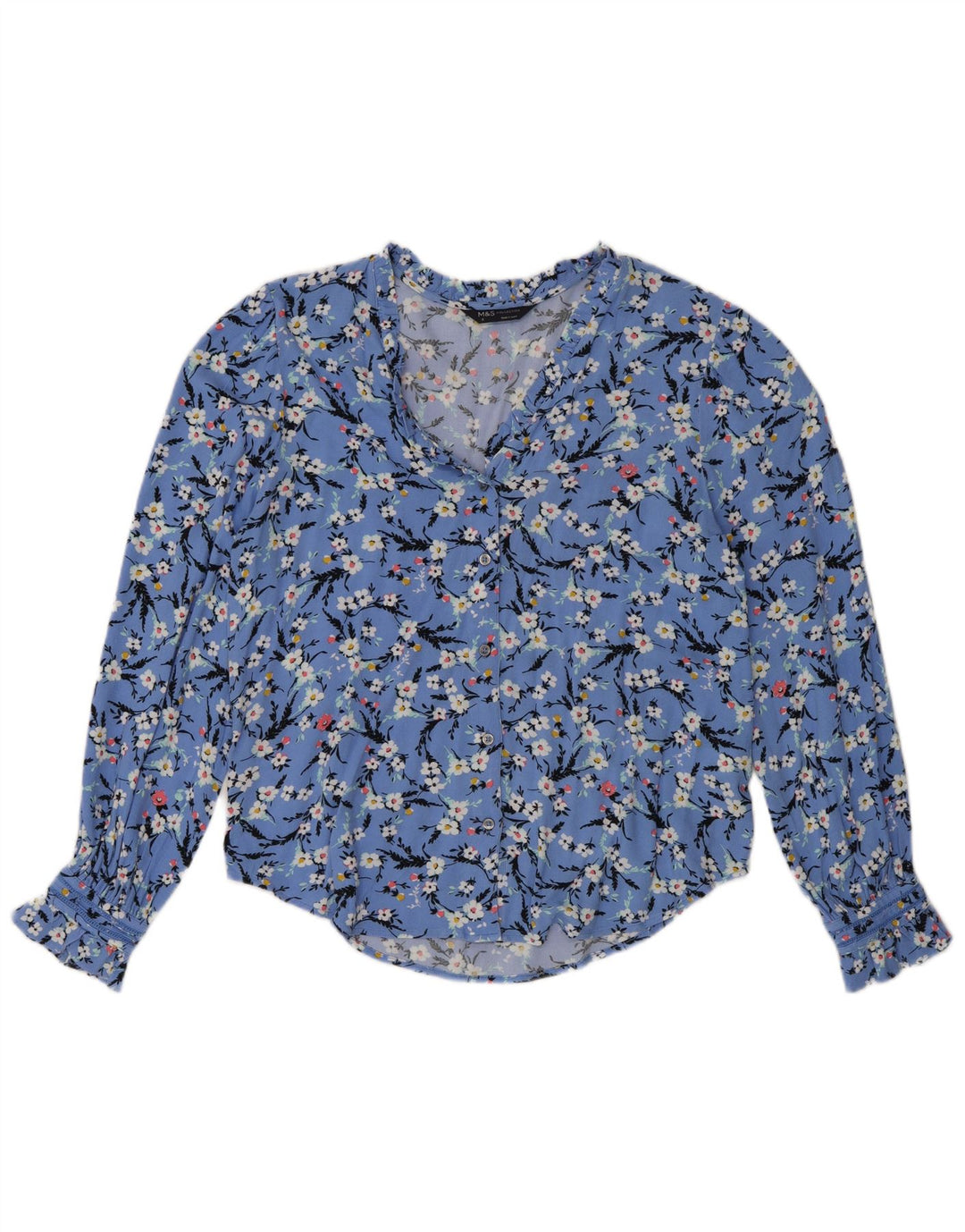 Marks & Spencer Womens Oversized Shirt Blouse UK 8 Small Blue Floral