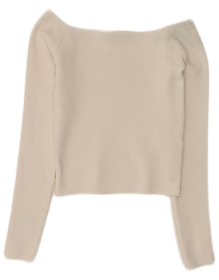 Zara Womens Crop Off Shoulder Top Long Sleeve UK 6 XS White Polyester