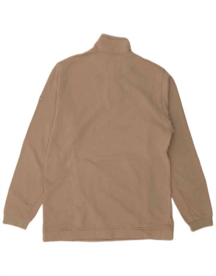 Champion Mens Zip Neck Sweatshirt Jumper Large Beige Cotton