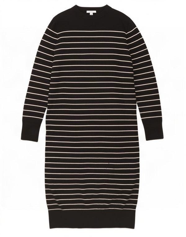 Zara Womens Long Sleeve Jumper Dress UK 16 Large Black Striped Viscose
