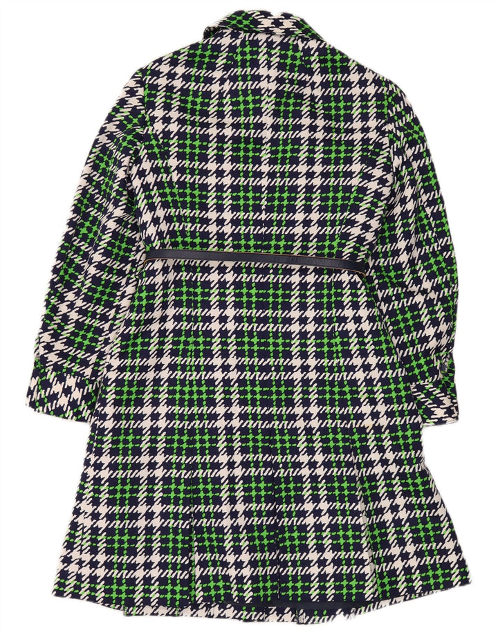 Delmod Womens Overcoat IT 40 Small Green Check Polyester