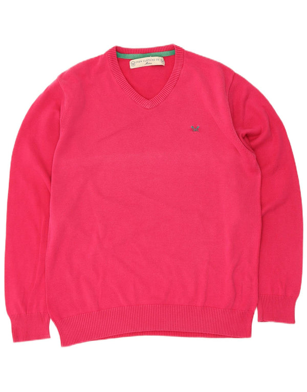 Crew Clothing Womens V-Neck Jumper Sweater UK 14 Medium Pink Cotton