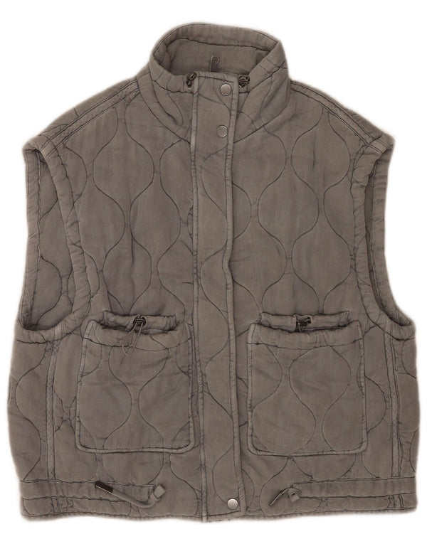 Zara Womens Oversized Quilted Gilet UK 10 Small Gray Lyocell