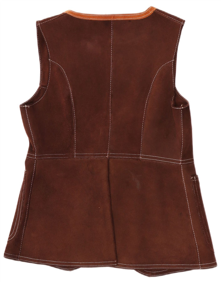 Gilet vintage in pelle scamosciata da donna UK 12 Marrone medio
