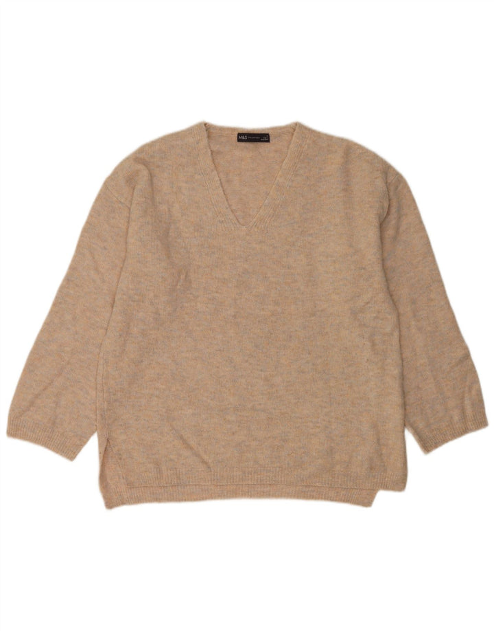 Marks & Spencer Womens V-Neck Jumper Sweater UK 14 Medium Grey Flecked