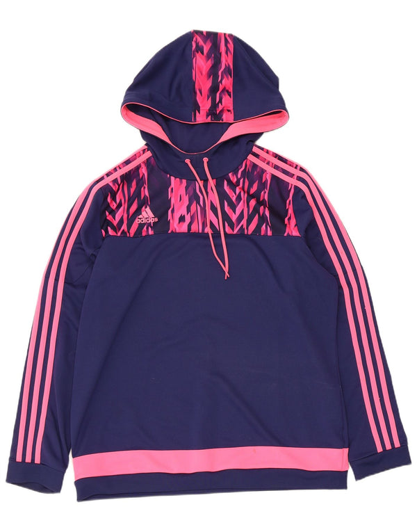 Adidas Dame Climalite Hoodie Jumper UK 20/22 XL Navy Blue Colourblock
