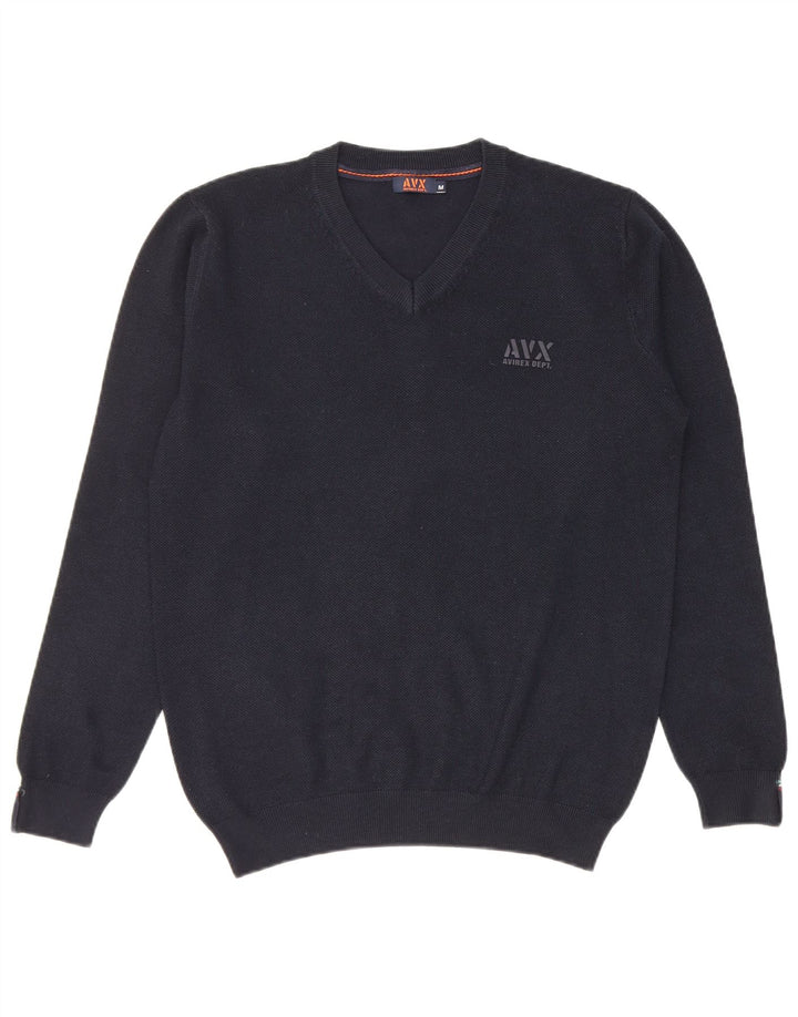 Avirex Mens V-Neck Jumper Sweater Medium Navy Blue Viscose