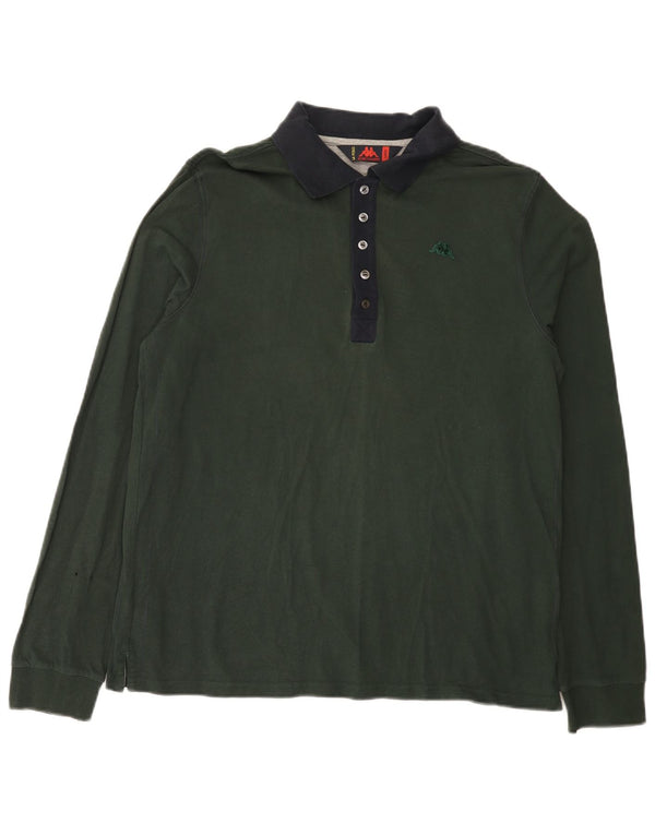 Kappa Mens Long Sleeve Polo Shirt Large Green Cotton