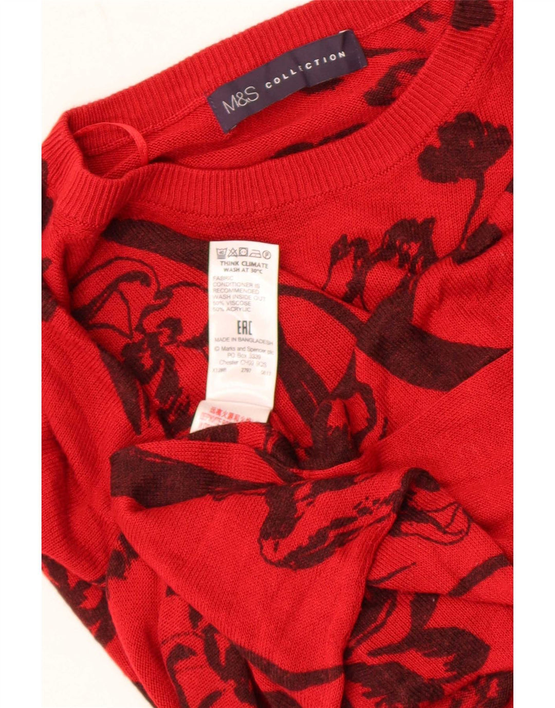 Marks & Spencer Womens Crew Neck Jumper Sweater UK 14 Medium Red Floral