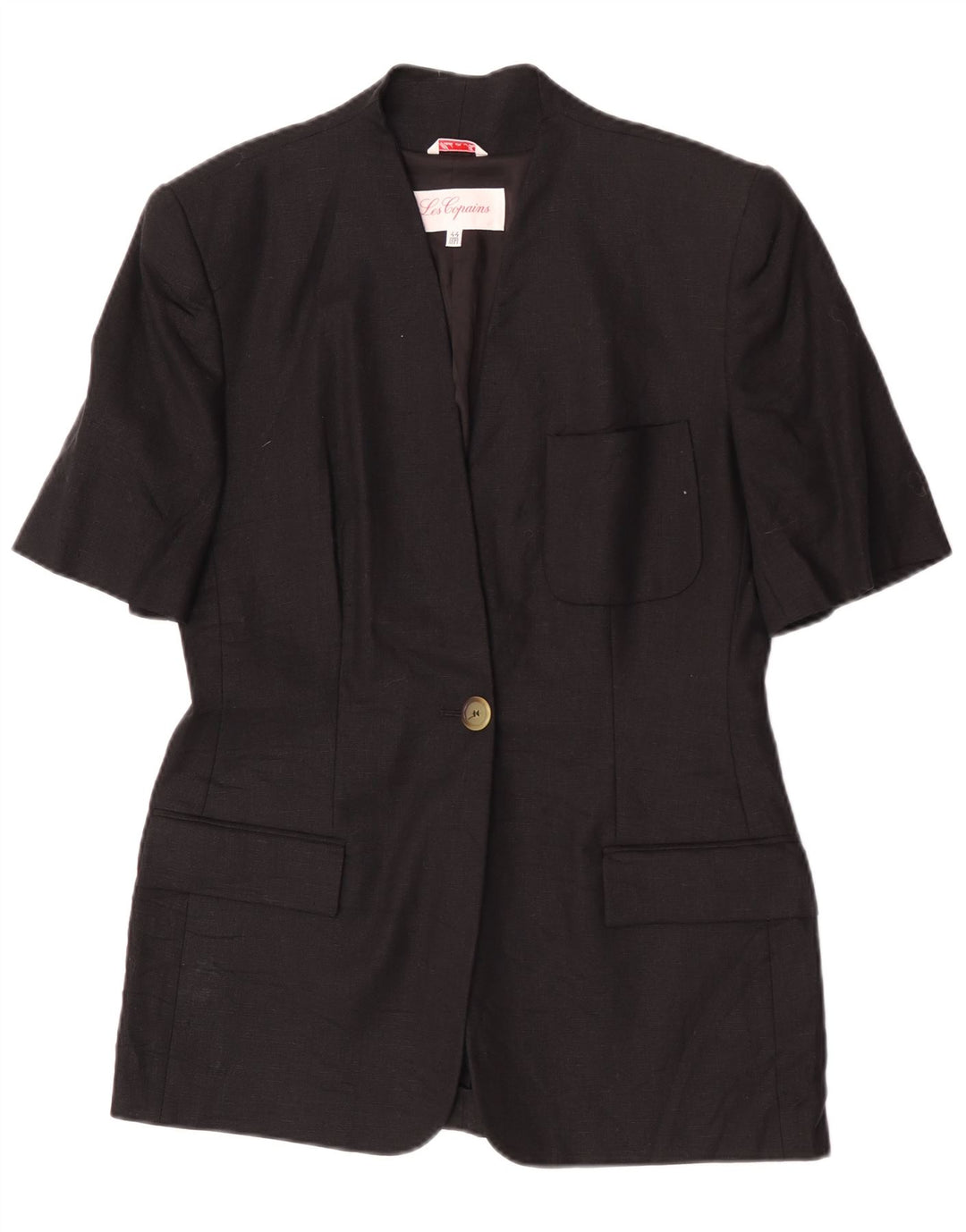 Les Copains Womens Short Sleeve 1 Button Blazer Jacket IT 44 Medium Black