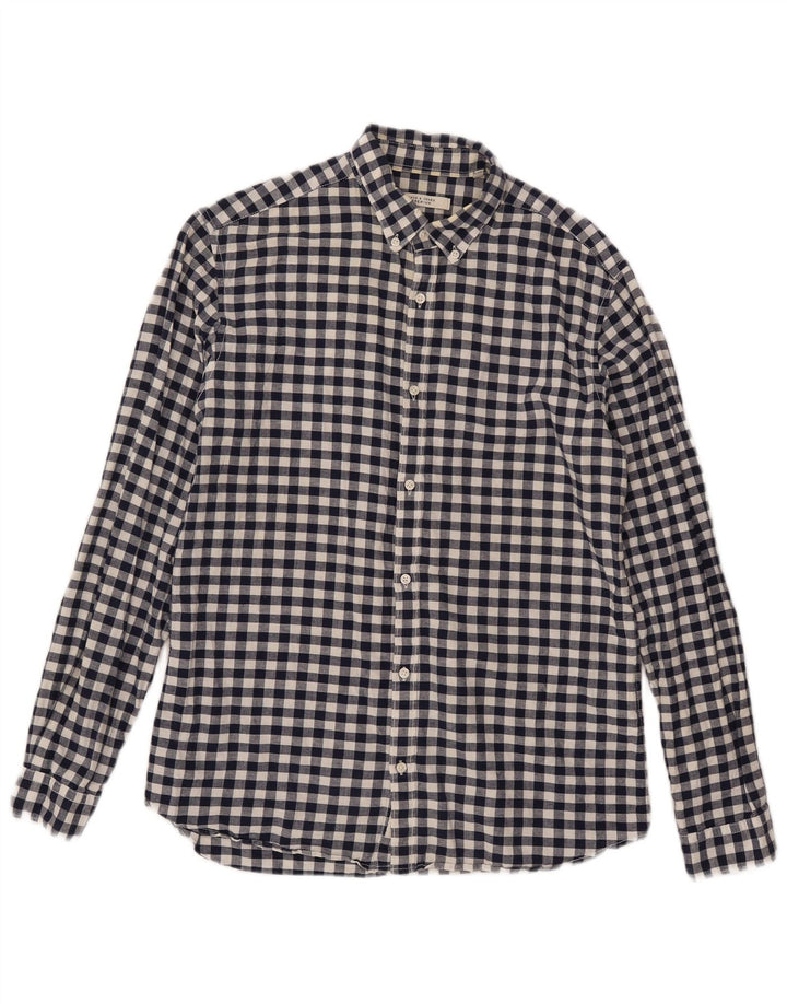 Jack & Jones Mens Shirt Medium Navy Blue Gingham Cotton