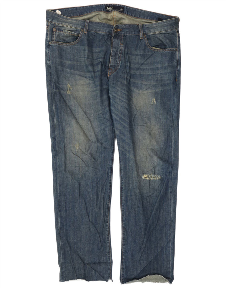 Rifle Mens Distressed Straight Jeans W42 L31 Blue Cotton