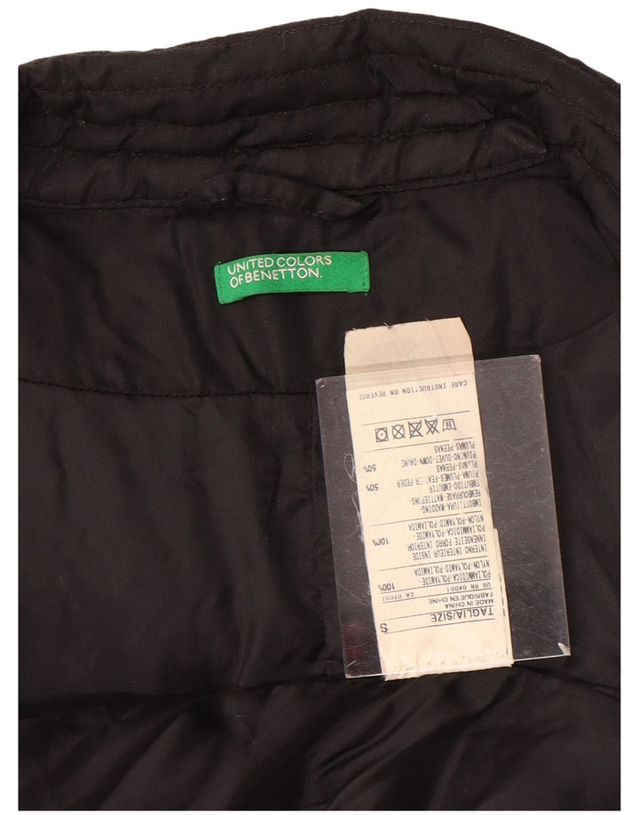 Benetton Womens Übergroße Crop Gepolsterte Bikerjacke UK 10 Small Schwarzes Nylon