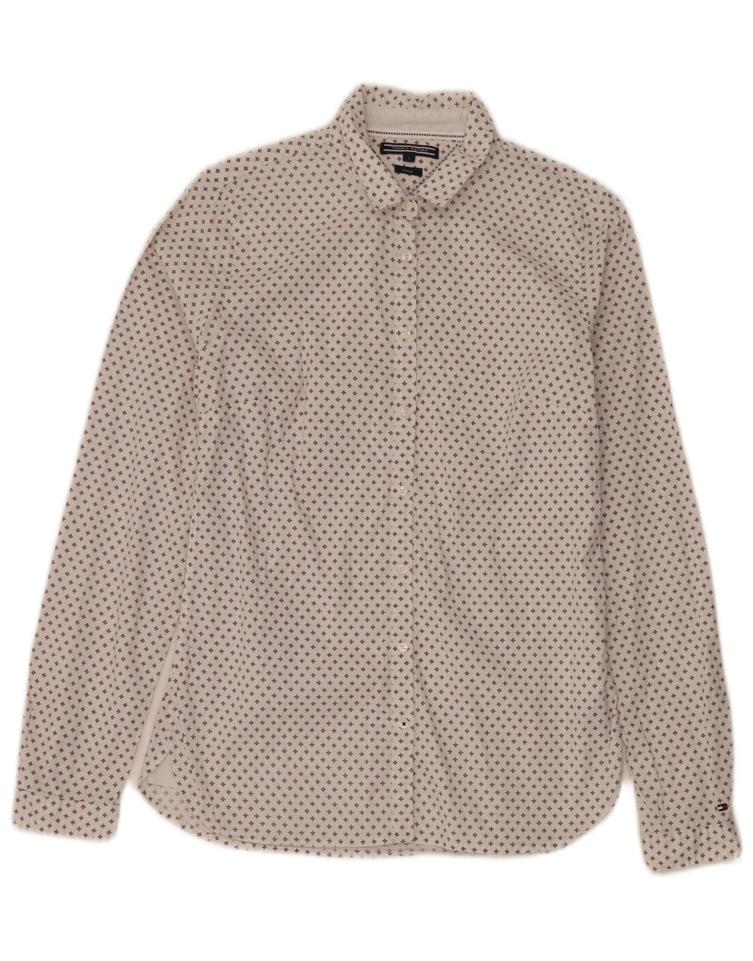 Tommy Hilfiger Camisa ajustada con patrón abstracto para mujer US 4 Small White Cotton