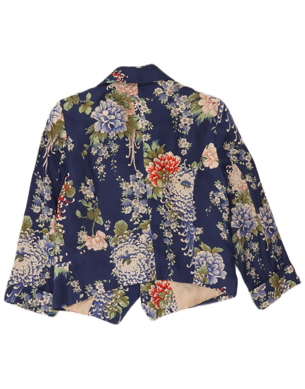 Giacca blazer corta a 1 bottone da donna Zara UK 14 medio blu navy floreale