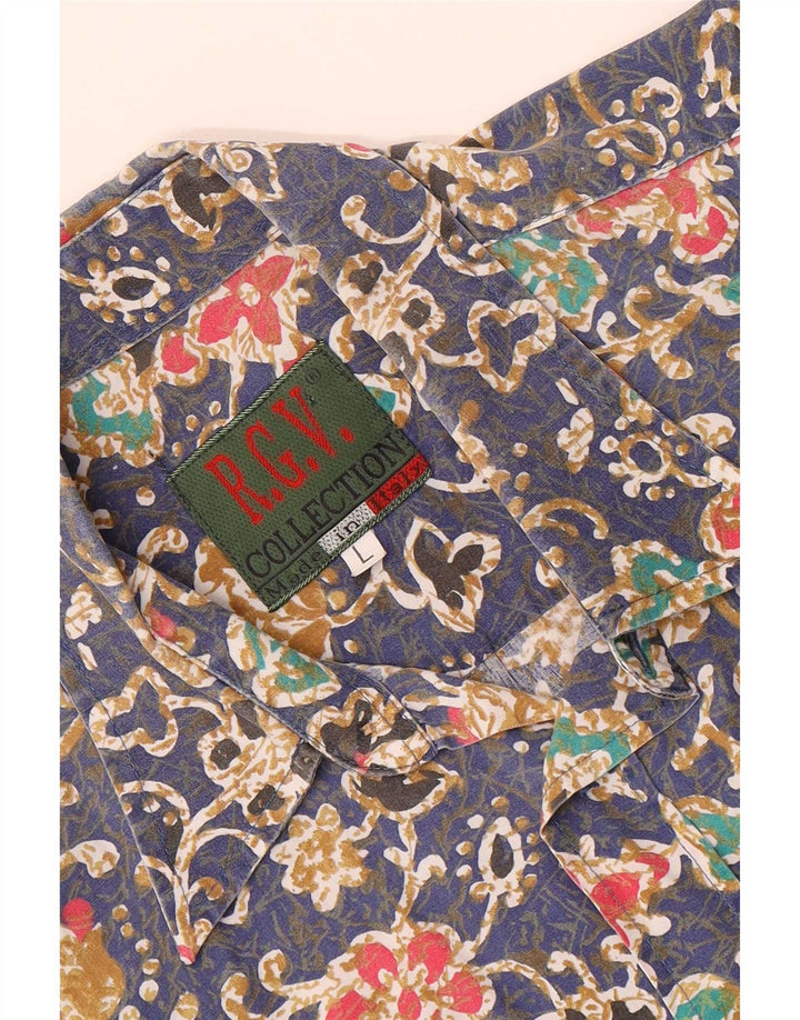 Vintage Mens Short Sleeve Shirt Large Blue Floral