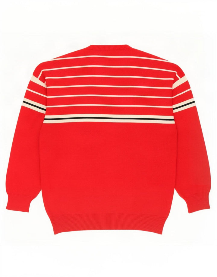 Suéter vintage masculino com gola redonda, lã listrada vermelha média
