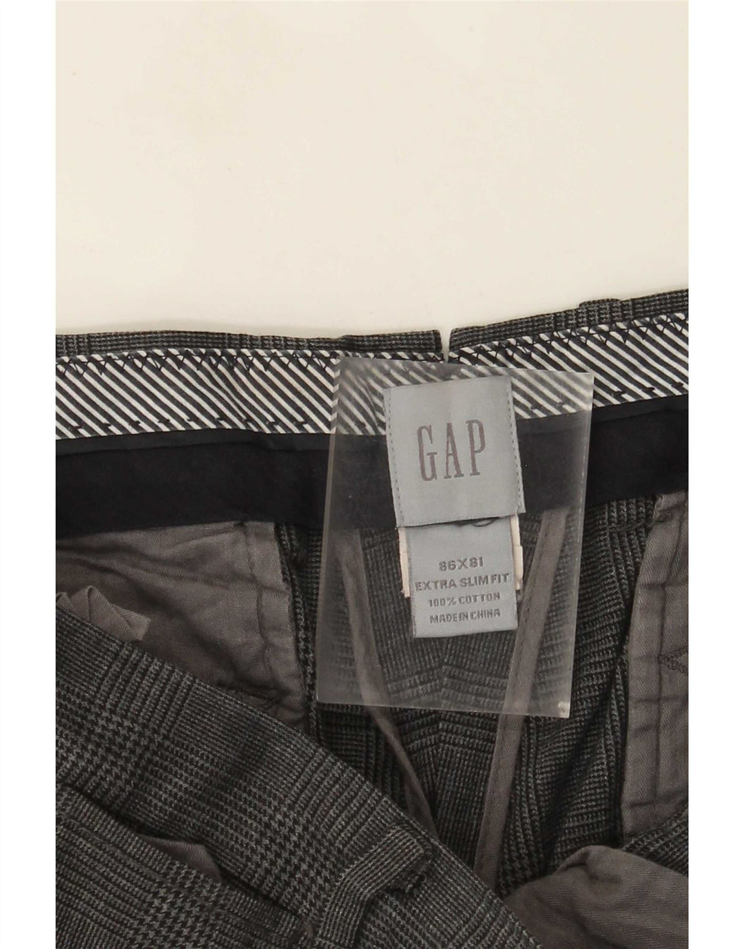 Gap Mens Extra Sim Fit Chino Trousers W34 L32 Grey Check Cotton