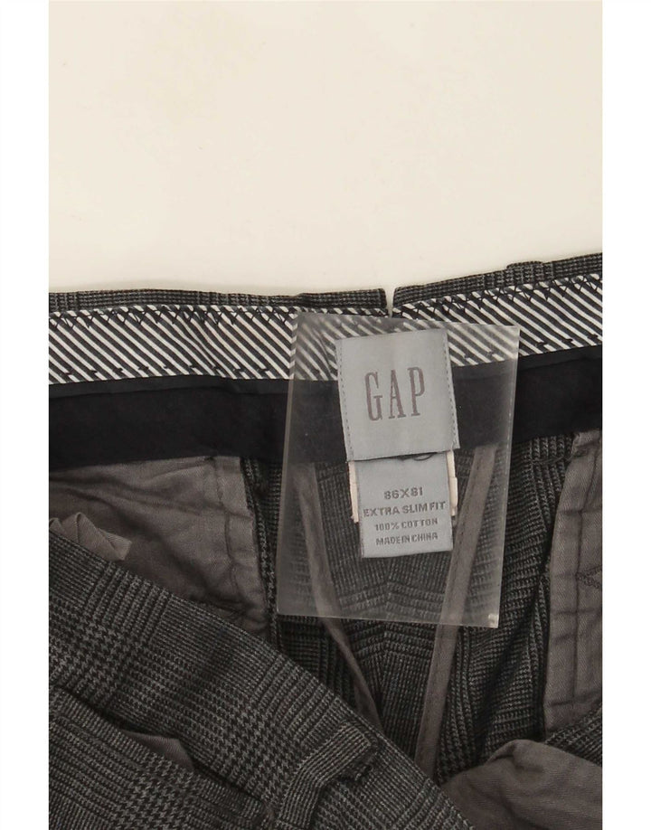 Gap Mens Extra Sim Fit Chino Trousers W34 L32 Grey Check Cotton
