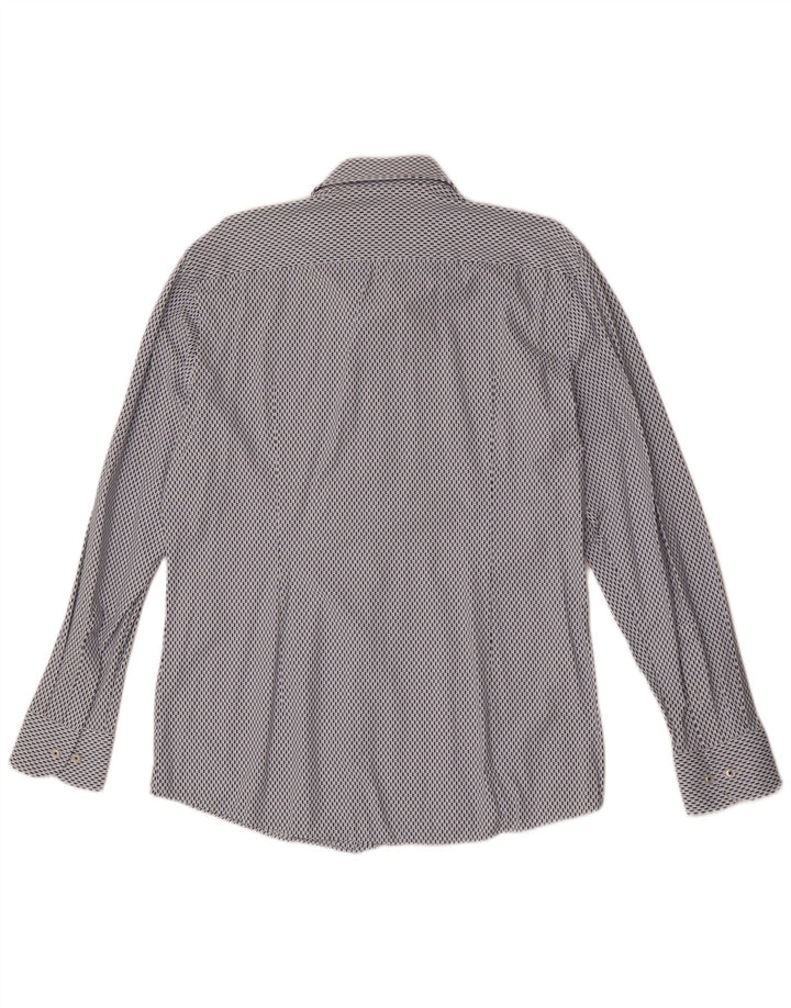 Hugo Boss Mens Slim Fit Shirt Size 41 16 Large Blue Geometric Polyamide
