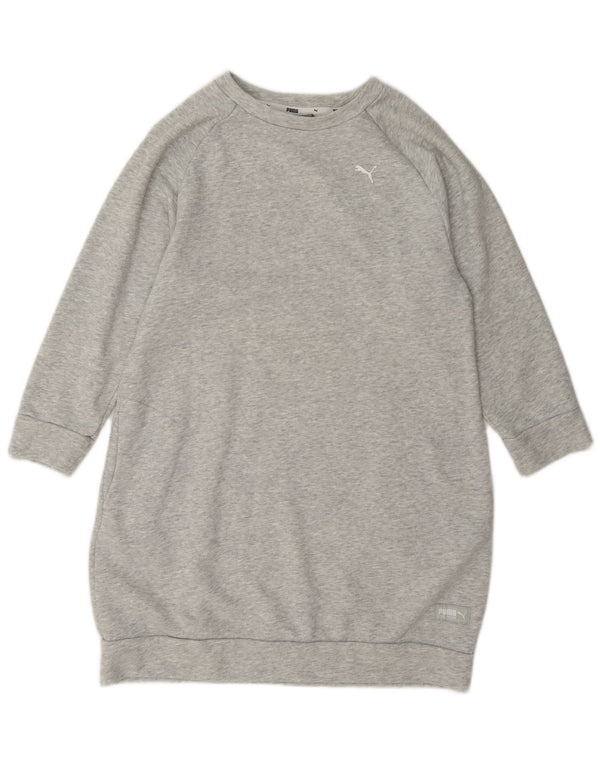 Puma Damen Sweatshirt-Pulloverkleid in Übergröße mit grafischem Print, Gr. 10, Größe S, Grau