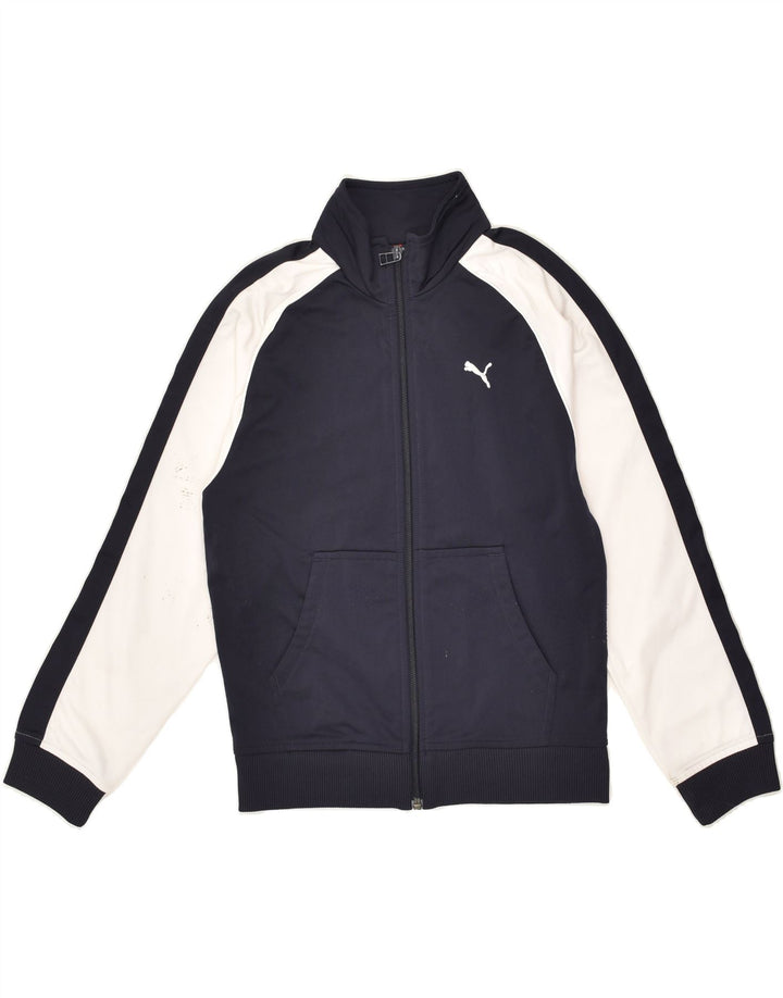 PUMA Boys Tracksuit Top Jacket 9-10 Years Navy Blue Colourblock Polyester | Vintage Puma | Thrift | Second-Hand Puma | Used Clothing | Messina Hembry 