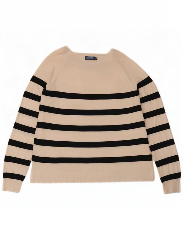 Zara Womens Boat Neck Jumper Sweater UK 10 Medium Off White Striped Viscose