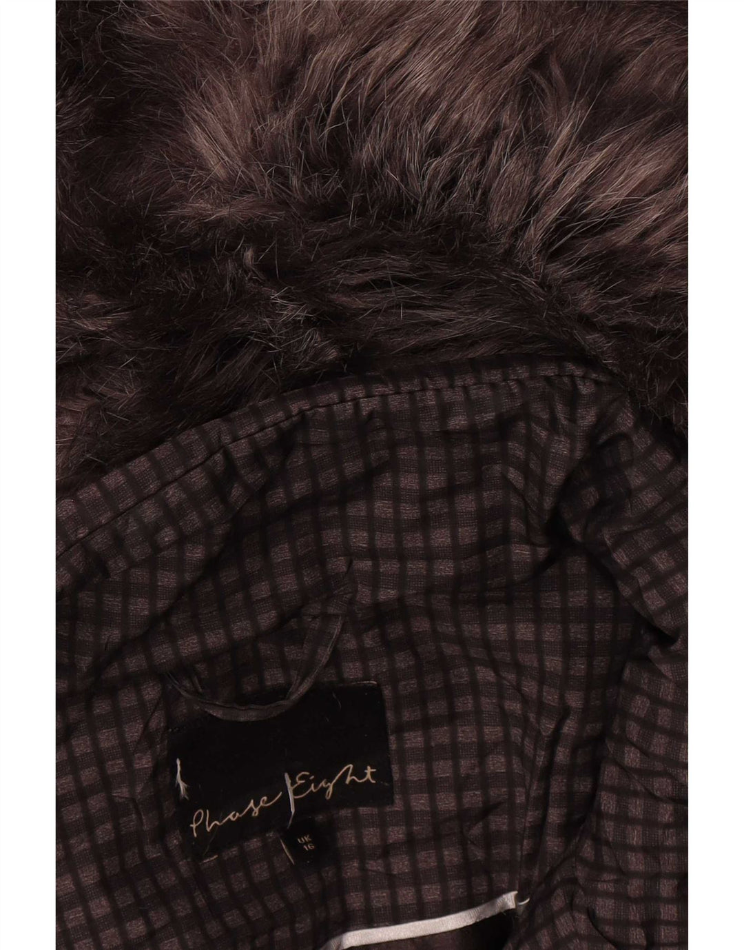 Phase Eight Chaqueta acolchada con capucha para mujer UK 46 Poliéster a cuadros marrón grande