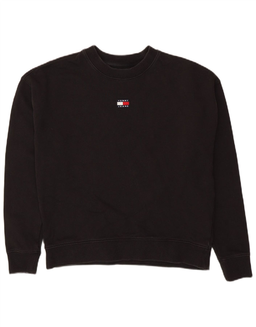 Tommy Hilfiger Womens Crop Oversized Sweatshirt Jumper UK 10 Small Black