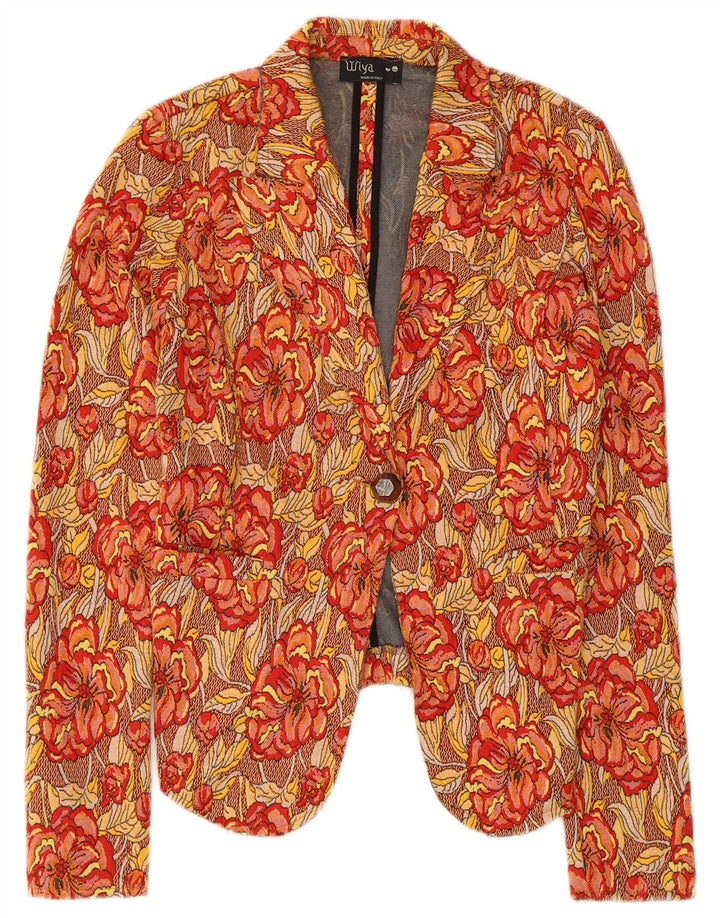Vintage Damen 1-Knopf-Blazerjacke UK 10 Kleines mehrfarbiges Blumenmuster