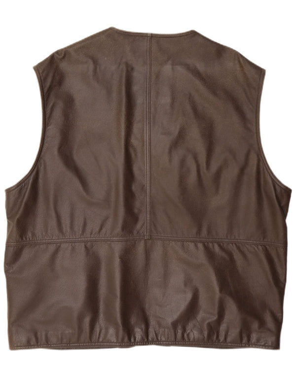 Itallo Chaleco utilitario de cuero para hombre IT 60 4XL Marrón