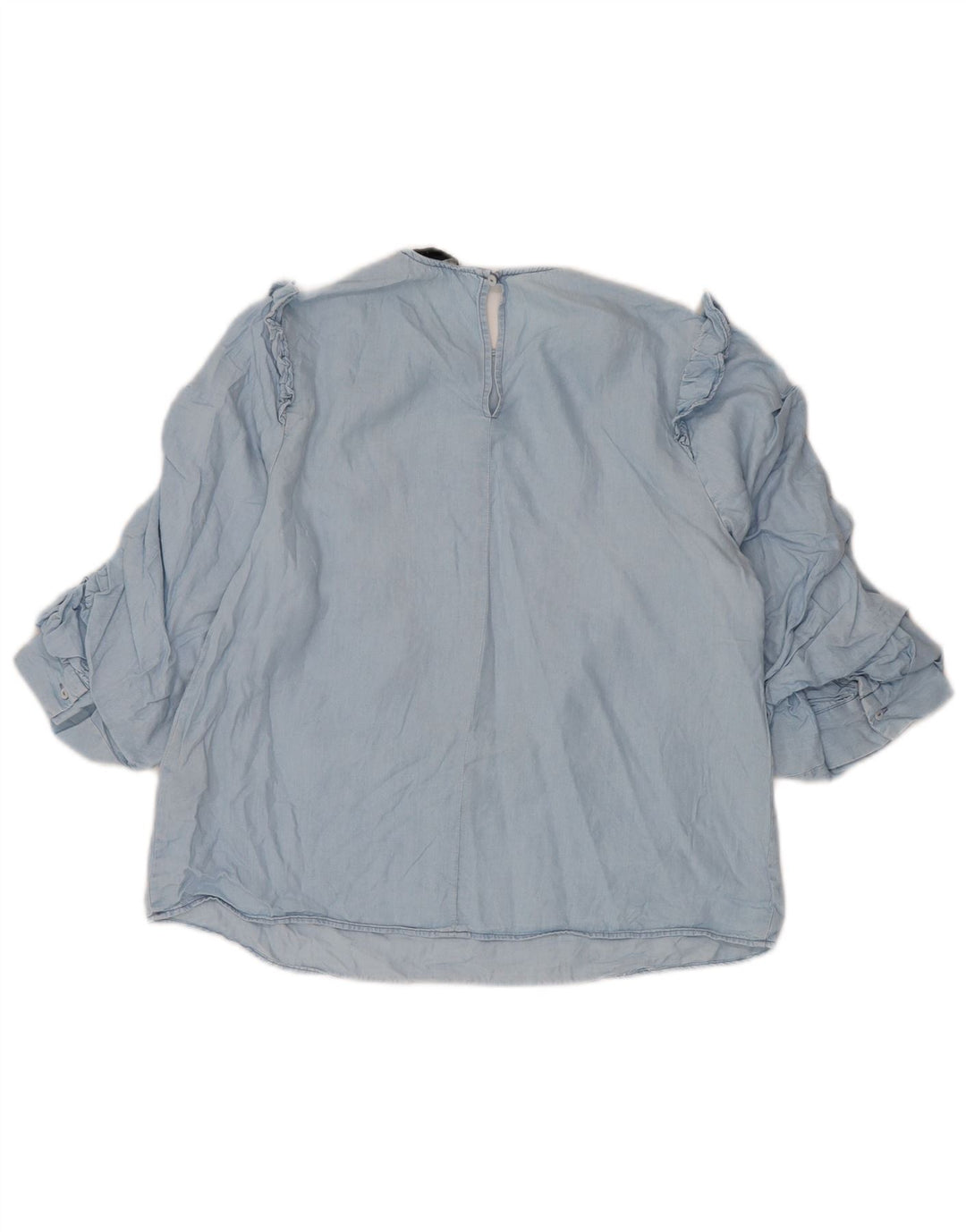 Zara Dame 3/4 ærmer flæse foran bluse Top UK 10 Small Blue Lyocell