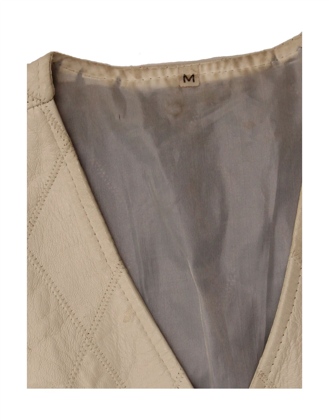 VINTAGE Womens Leather Gilet UK 14 Medium Beige Colourblock Vintage Vintage and Second-Hand Vintage from Messina Hembry 