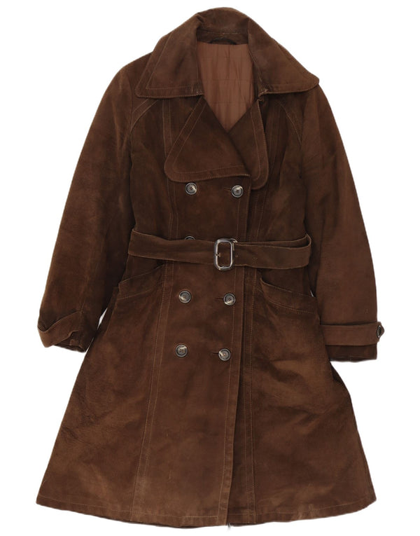 Vintage Γυναικείο Suede Παλτό με διπλό στήθος IT 40 Small Brown