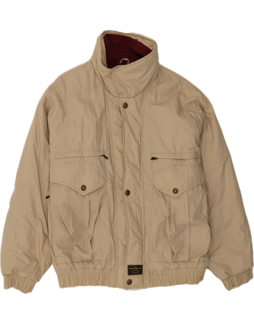 VINTAGE Mens Bomber Jacket UK 40 Large Beige Polyester Vintage Vintage and Second-Hand Vintage from Messina Hembry 